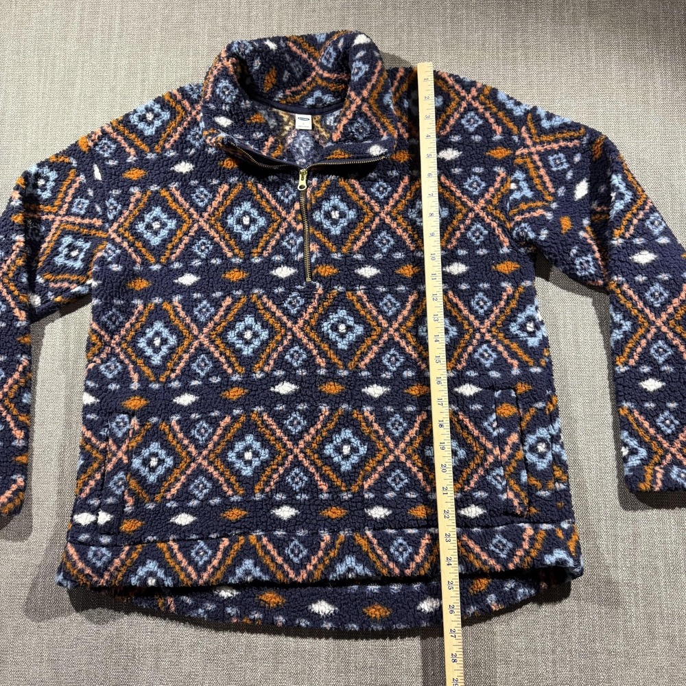 Old Navy Fleece Sweater Womens Large Blue Geometric 1/4 Zip Pullover Mock Neck - Picture 3 of 6